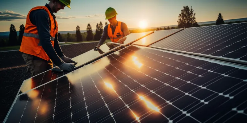 Worker installing solar cells